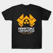 Men Black Print T-shirt Nakatomi Corporation No-Cut Transfer Paper Print Cotton Tshirt 2XL juoda