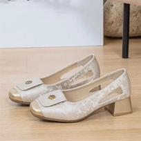 zapatos de mujer women classic round toe green hollow out square heel shoes for office hotel lady casual beige comfy shoes ab267 35