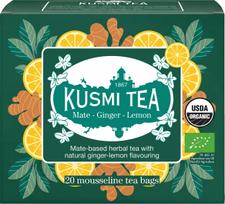 Kusmi Žolelių užpilas Organic Mate Ginger Lemon muslino maišeliuose, 20 vnt.