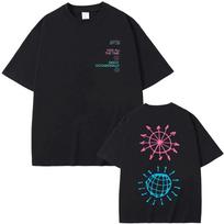 Black Oversized Cotton T-Shirt Featuring Harry Styles’  Kiss All The Time, Disco Occasionally  Quote and Retro Arrow & Globe Prints for Devoted Fans 4XL