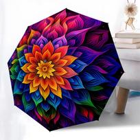 Vibrant Mandala Umbrella - Automatic Open/Close Compact Travel Umbrella with 8-Rib Strong Frame, Portable Folding cane for Wom