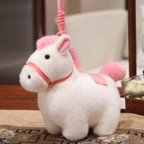 Cartoon Plush Pony Keychain Kawaii Zodiac Horse Mascot Stuffed Doll Backpack Hanging Decor Car Interior Pendant  Year Gift rožinė