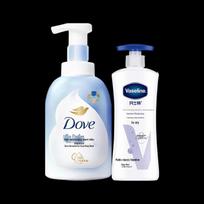 Dove Deeply Nourishing Shower Foam & Vaseline Intensive Care Lotion Set