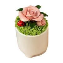 Handmade Mini Flower Figurine, Artificial Ceramic Flowers in Pot for Car Dashboard, Bathroom, Home, Kitchen Table Centerpiece, Shelf Decor C