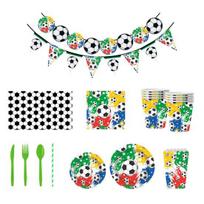 Soccer Birthday Party Decoration 10 Guest Disposable Dinnerware with Tablecloth Paper Plates Cup Napkin Plastic Fork Knives Spoon Banner for Sports A