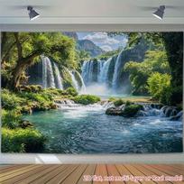 2D Tropical Rainforest Waterfall Tapestry Lush Nature Scenery Decor 47.2x31.5inch/120*80cm
