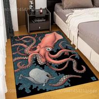 Multiple sizes Giant squid with fish swimming Carpet for Living Room Bedroom Sofa Home Decor Rug Non-slip Floor Mat Luxury Gift 40x60cm