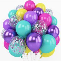 Pink Blue Purple Balloon, 60 Pcs 12 Inches Hot Pink Metallic Purple Teal Yellow Balloons Confetti Balloons for Kids Birthday Decoration