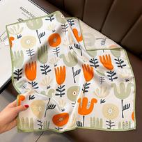 Korean version of abstract tulip cartoon illustration 53 square scarf silk silk scarf female mulberry silk small scarf tied bag decoration 53*53cm