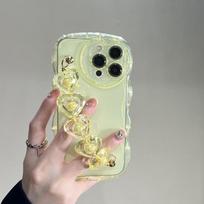 Korėjos mielas 3d meilės širdies banguotas apyrankės riešo telefono dėklas, skirtas iPhone 11 13 12pro Max Xr Xs Max skaidrus minkštas smūgiams atsparus dangtelis For iPhone 13Pro geltona