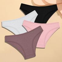 FINETOO 4 vnt. medvilniniai dryžuoti apatiniai moteriškos kelnaitės Seksualios kvėpuojančios kietos kelnaitės moteriškos žemu juosmeniu, patogus tamprus apatinis trikotažas M&4pcs