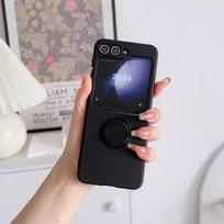 Madingas Paprastas Sukiojamas Žiedinis Laikiklis Telefono Dėklas Samsung Galaxy Z Flip 7 6 5 4 3 Silikoninis Smūgiams Atsparus Pilnai Apgaubiantis Apsauginis Dangtelis Samsung Z Flip 7 juoda