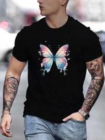 Ombre butterfly Print T-Shirt for Men's Casual Crew Neck Short-Sleeve Fashion Summer T-Shirt M juoda