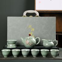 10-Head Ge Kiln Tea Set Kung Fu Ceramic Open Film Dehua Household Complete Teapot Gift Box Teacup Business Gifts