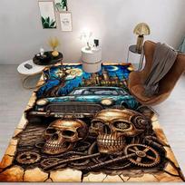 3D Halloween Rundown Car Skeleton Horror Scene Carpet Retro Rundown Car Living Room Carpet Home Decoration Gift 40x60CM