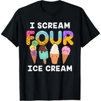 I Scream Four Ice Cream Kids Boy Girl 4th Birthday T-Shirt S juoda