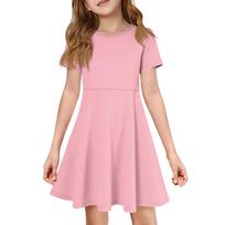 Girl Summer Dress Color & Print Short Sleeve Dress With Pocket Casual Dress Shorts Sleeve Party Dress Easter Day 130 rožinė