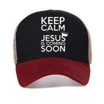 Išlik ramybėje, Jėzus greitai ateina Juokinga beisbolo kepurė Unisex vasaros lauko Kvėpuojantis tinklelis Trucker kepurė Garros Adjustable