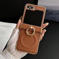 Luxury Leather Ring Bracket Magnetic Case for Galaxy Z Flip7 Flip 7 6 5 4 3 Stand Hinge Protection Cover for Samsung Zflip7FE Galaxy Z Flip7 ruda