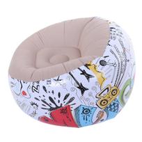 Inflatable Bean Bag Chair Doodle Pattern PVC Flocked Blow Up Sofa Chair for Living Room Bedroom