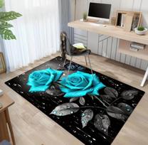 Luxurious Blue Rose Carpet with Elegant Floral Water Droplets and Butterfly Decorations Kitchen Bathroom Laundry, and Home Decor 40x60cm