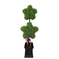 Patriotic 2 Stars Faux Topiary Tree, 4th of July Artificial Boxwood Plant Decoration for Outdoor Memorial Day Porch, Entryway, Front Door Decor