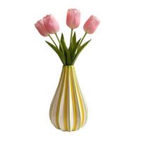 Striped Ceramic Vase, Vertical Stripe Decorative Flower Vase, Hand-Painted Small Bud Vase for Living Room, Office, Dining Room, Shelf