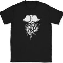 Pirate Skull T-Shirt Mens Womens Tees Top Graphic Sea Captain Skeleton Gift Tee 2XL