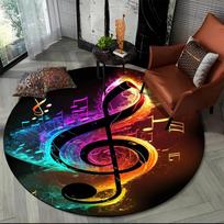 Colorful Musical Note Music Score Cartoon Round Carpet Rug for Living Room Bedroom Kids Playroom Decor,Pet Area Rug Non-slip Mat Diameter 60cm