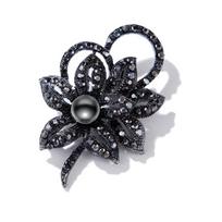 Gun Black Rhinestone Bow Brooches For Women Pearl Plant Pin Flower Lapel Pins Office Party Friend Gifts Jewelry Accessories