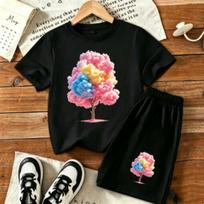 Kids Marshmallow Tree Printed Outdoor Street 11 Colors Kids T-shirt and Shorts 2 Piece Set Summer Home Casual Outfit Boy and Girl's Sports Set 100