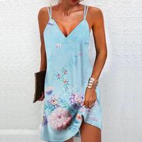 Women's Fashion Sexy 3D Begonia Flower Printed Strapless Dress Loose V-neck Camo Dress XS violetinė