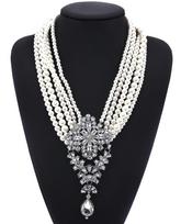 Multi-Layer Pearl Crystal Gemstone Water Drop Pendant Short Collarbone Necklace Fashionable And Exaggerated skaidri