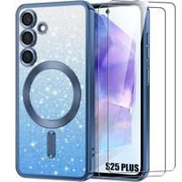 Case + 2 Tempered Glasses for Samsung Galaxy S25 Plus (S25+) with Magnetic Ring - Sparkling Protection - Blue
