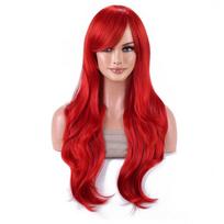 Sintetinis probeauty Undinėlės Perukas Ilgas Raudonas Garbanotas Kūno Bangų Perukas Helovino Cosplay Kostiumo Perukas Moterims Madingas Perukas Kasdienai raudona