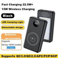 DIY 18650*6 Shell Power Bank Case With LED Detachable 22.5W+15W Fast Charging 20000mAh Power Bank Case Without Battery Black 22.5W 15W