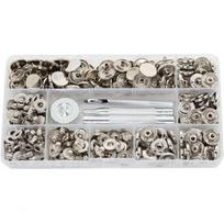 80 Sets of 15mm Metal Snap Fasteners (Model 831#) with 4-Piece Tool Set - Four Colors, Invisible Press-On Snaps for Parent-Child Use