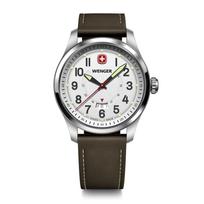 WENGER TERRAGRAPH Stainless Steel Case White Brown Leather Quartz 100m Water Analog Men's Watch, (316L), Dial, Strap, Movement, Resistant, [ ]