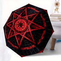 Stained Star Mandala Wall Art Decor Umbrella - 8-Rib Automatic Open Compact Travel Umbrella with Vibrant Red & Black Geometric