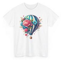 Blue Hot Air Balloon T Shirt Flowers Novelty Art S įvairiaspalvis