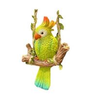 Resin Parrot Swing Figurine, Outdoor Hanging Animal Sculpture, Tropical Bird Swing Statue for Patio, Lawn, Garden, Balcony Decor žalia