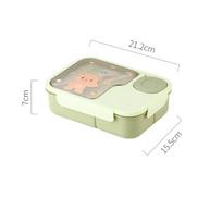 Cute Kids Lunch Box Microwave Insulated Bento Box with Tableware Sauce Box Portable Student Food Container 8 inch žalia