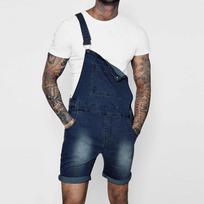 Men's Casual Denim Short Overalls Adjustable Bib Shorts with Pockets, Fashion Summer Jean Rompers for Outdoor Daily Wear L tamsiai mėlyna spalva