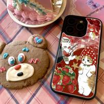 Pink Strawberry Cat Phone Case For iphone 17 Air 16 15 14 13 12 11Pro Max plus Hard Plastic PC+TPU cover iPhone 11 pro