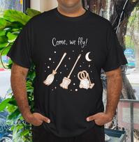 Come We Fly, Funny Halloween Shirt, Witch Hocus Pocus Unisex T-Shirt Mens Womens Tees Top S