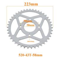 Motorcycle 520 Chains 43T 58mm 125mm Sprockets Rear Back Sprocket Cog fit for Karting ATV Off-road Motorcross Parts