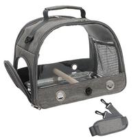 Bird Travel Carrier Portable Transport Bird Cage Bag With Stainless Steel Tray Clear Window Outdoor Parrot Bird Pet Backpack pilka spalva