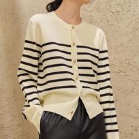 Autumn New Casual Striped Knitted Cardigan Women Winter Vintage Long Sleeve Elegant Cardigans Sweater Round Neck Simple Warm Knitwear Sweaters 24832 One Size balta