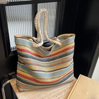 Šiaudų audinys, pintas dizainas, moteriški rankiniai krepšiai, vaivorykštės spalvų, didelės talpos, vasarinis paplūdimio krepšys, krepšys per petį, kasdieniai rankiniai krepšiai 44x12x32cm mėlyna