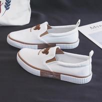 Untied Slip-on Shoes Female 2025 New Flat Sports Shoes Breathable Canvas  Sneakers Women Casual Flat Cloth Vulcanize Shoes 35 balta